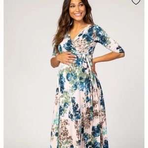 Pink blush medium maternity/nursing maxi dress with tie